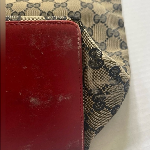 Gucci Monogram Red and Brown Canvas and Leather Open Tote - Picture 6 of 11